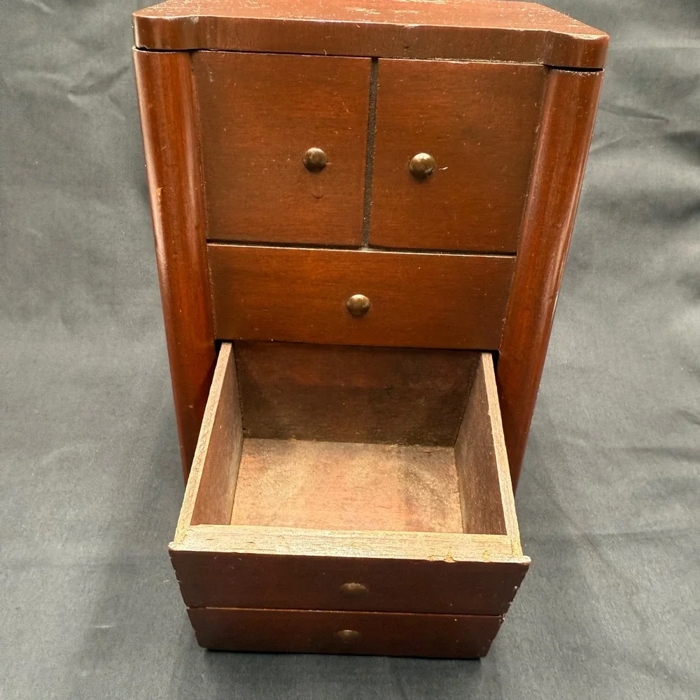 Vintage Wooden Jewelry Box Mini Dresser Chest Art Deco Trinket Cabinet